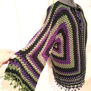 Granny Square Fringe Sweater XL